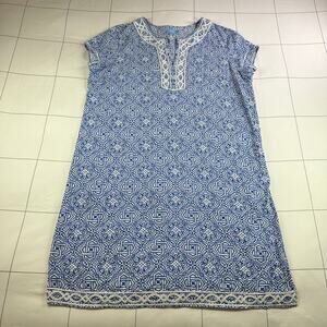 J. McLaughlin Tunic Dress Womens Large Blue Cotton Blend Medallion Boho Resort